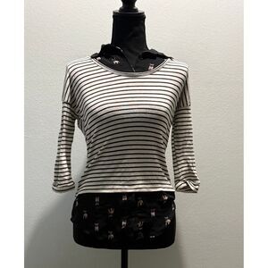 Red Camel Striped 3/4 Sleeve W/ French Bulldog Print Collar on Hem Size XS MINT